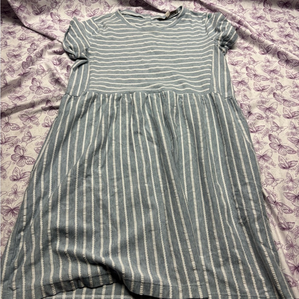 🍄LOFT Blue and White Striped Casual Dress